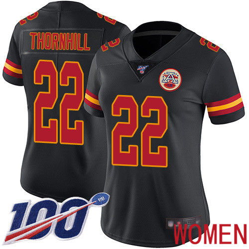Women Kansas City Chiefs 22 Thornhill Juan Limited Black Rush Vapor Untouchable 100th Season Football Nike NFL Jersey